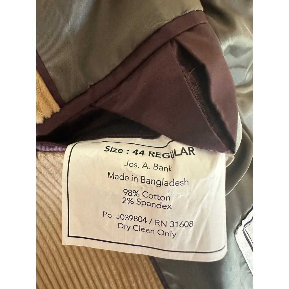 Jos A Bank 1905 Blazer Men Tan Corduroy Tailored Fit Stretch Preppy Heritage 44R